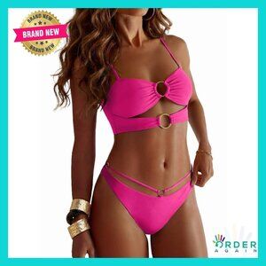 Sexy Bikini Set Double Loop Cheeky Thong Slim Fit Adjustable Straps Beachwear